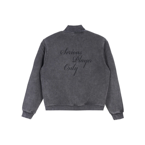 Serious Player Only Zip Up Crewneck Sweatshirt Washed Black