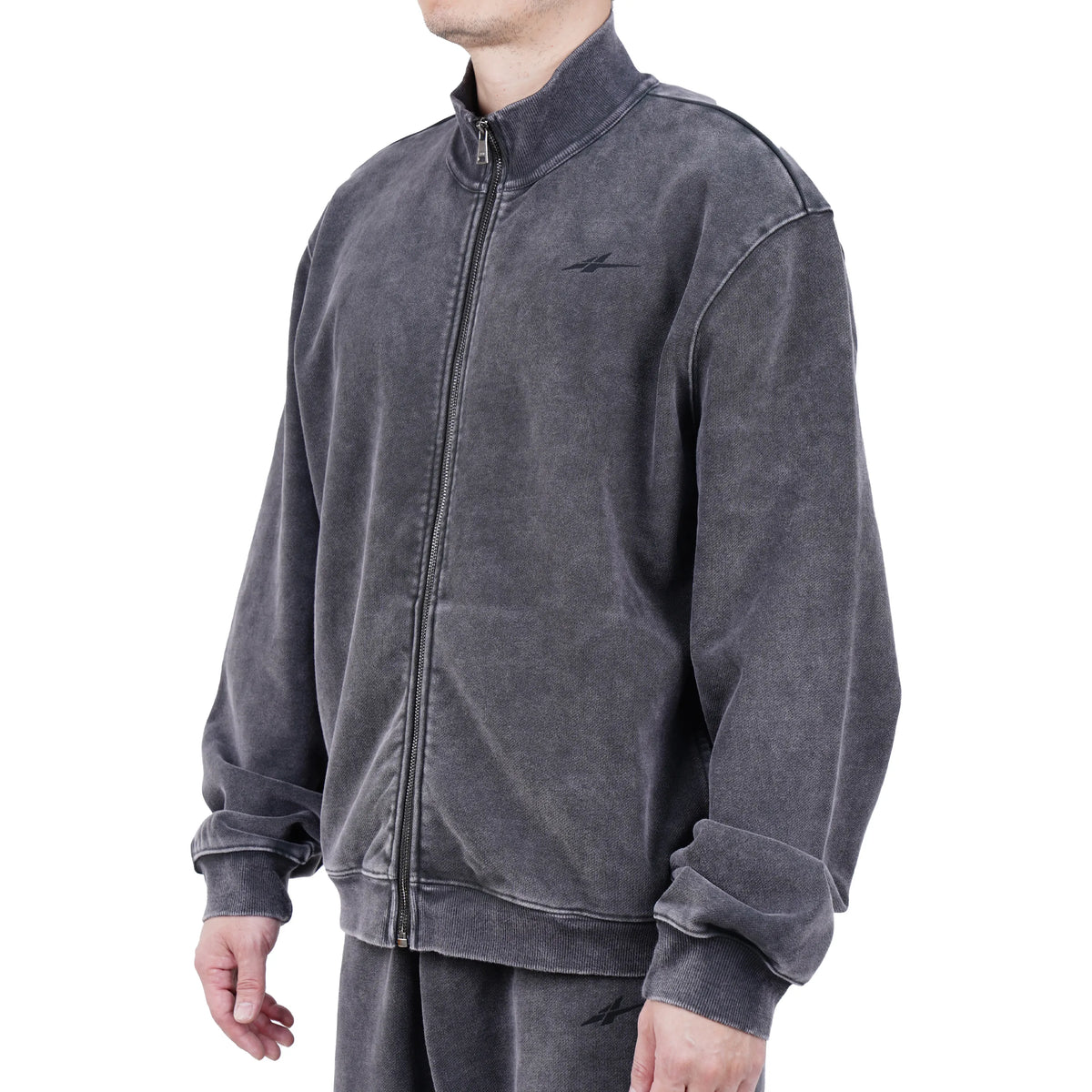Serious Player Only Zip Up Crewneck Sweatshirt Washed Black