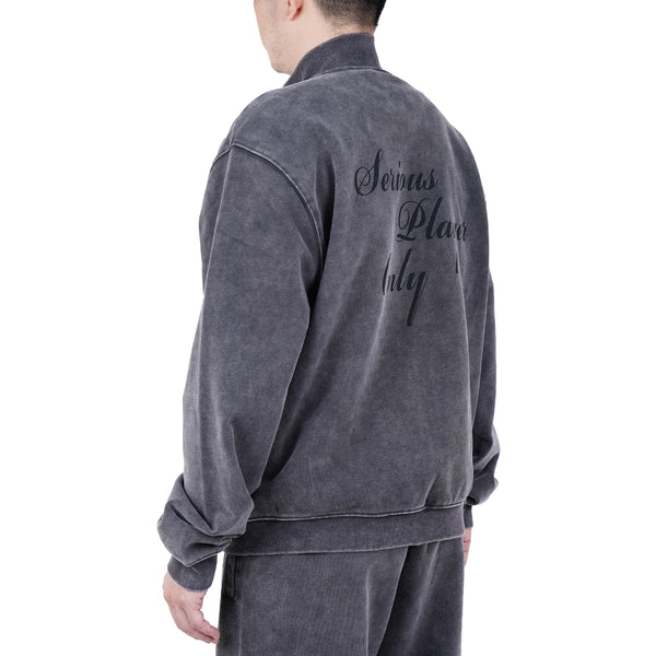 Serious Player Only Zip Up Crewneck Sweatshirt Washed Black