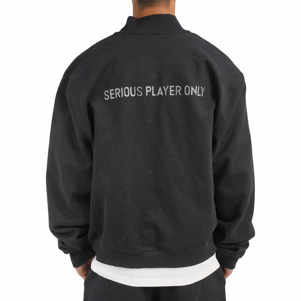 Serious Player Only Zip Up Crewneck Sweatshirt-Diamond Black