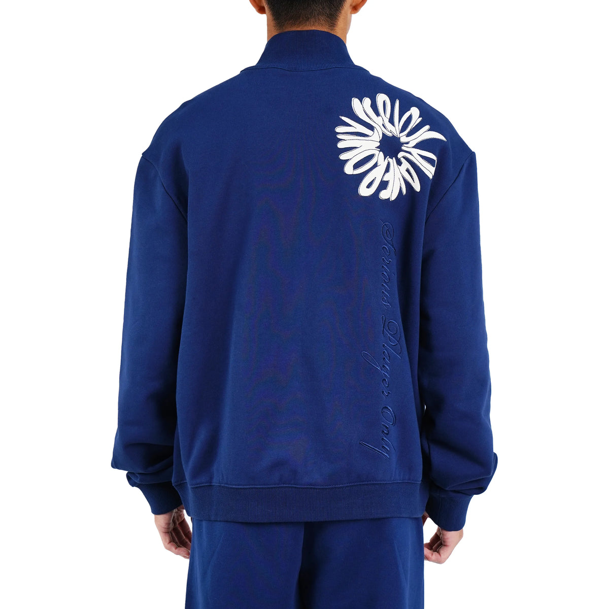 Serious Player Only Zip Up Crewneck Sweatshirt Navy Blue