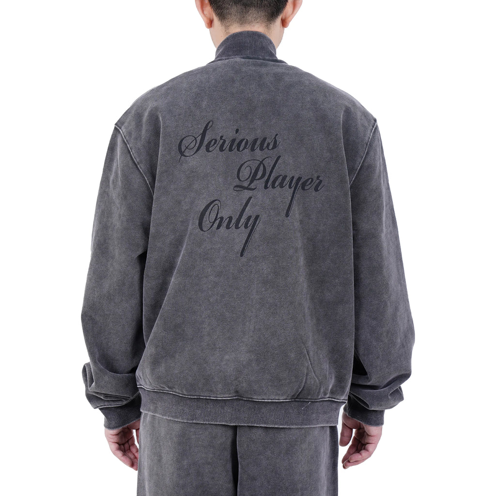 Serious Player Only Zip Up Crewneck Sweatshirt Washed Black