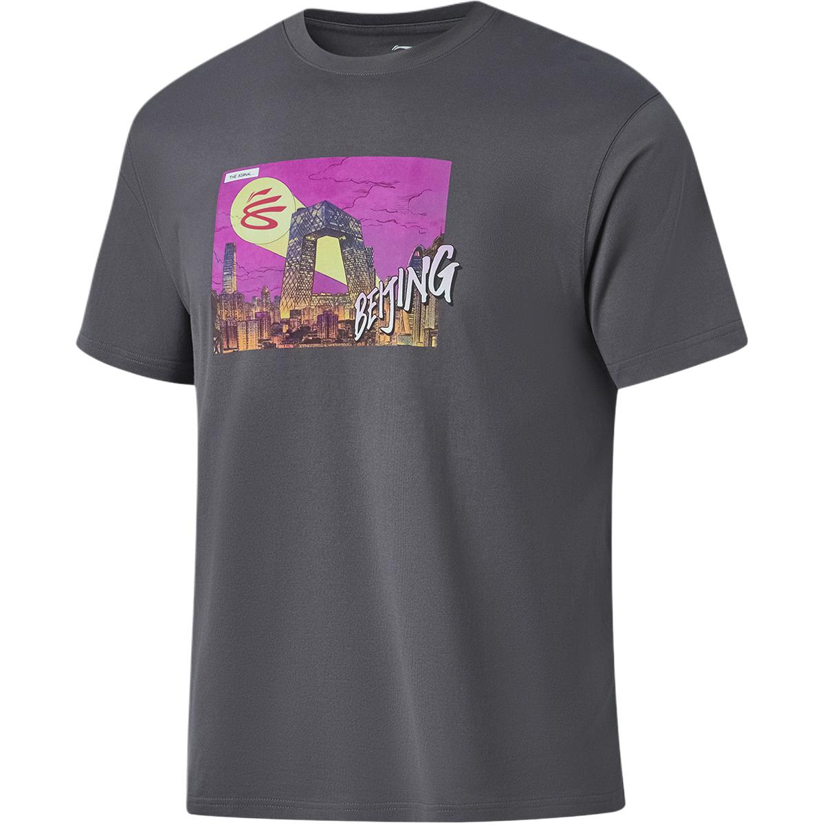 Li Ning Curry China Collection T Shirts Men's Meteorite Gray Beijing Crew Neck Moderate Main image