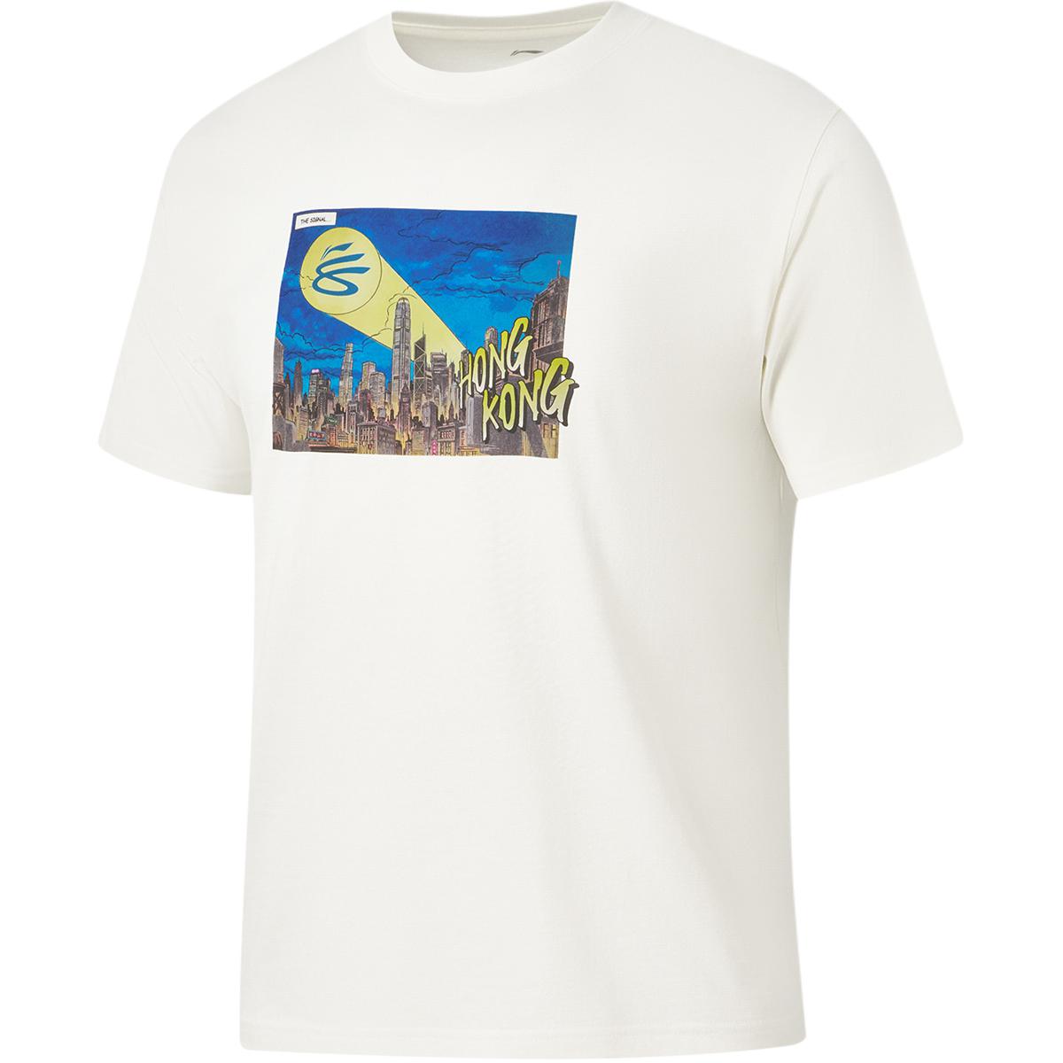 Li Ning Curry China Collection T Shirts Men's Ivory Hong Kong Crew Neck Moderate Main image