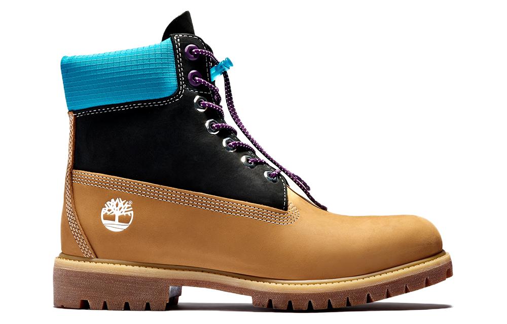 Timberland Premium 6 Inch Waterproof Boots Wheat Nubuck With Black And Blue Collar Secondary image