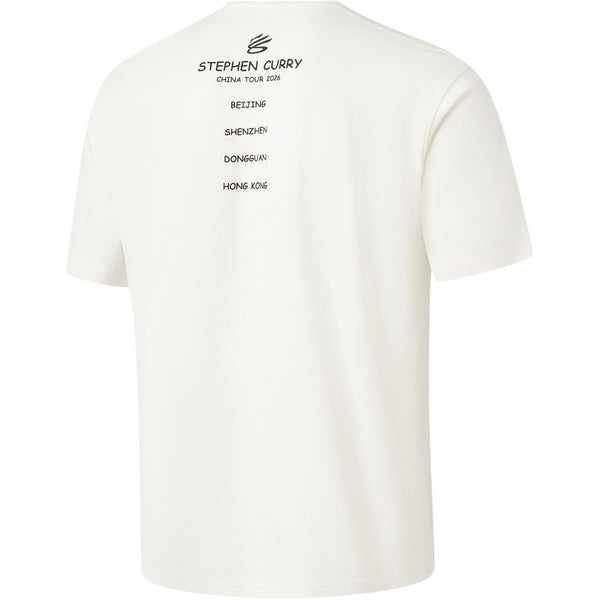 Li Ning Curry China Collection T Shirts Men's Ivory Shenzhen Crew Neck Moderate Straight Fit